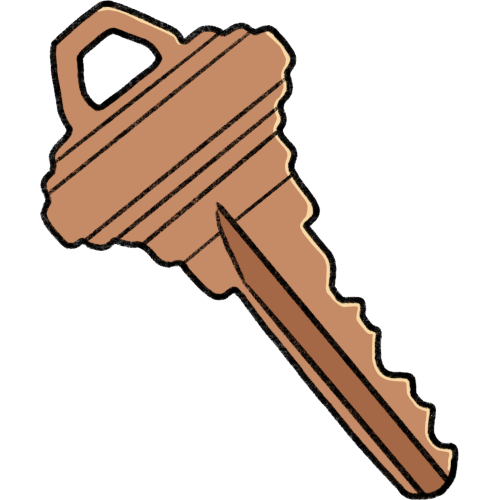 a drawing of a singular bronze key.